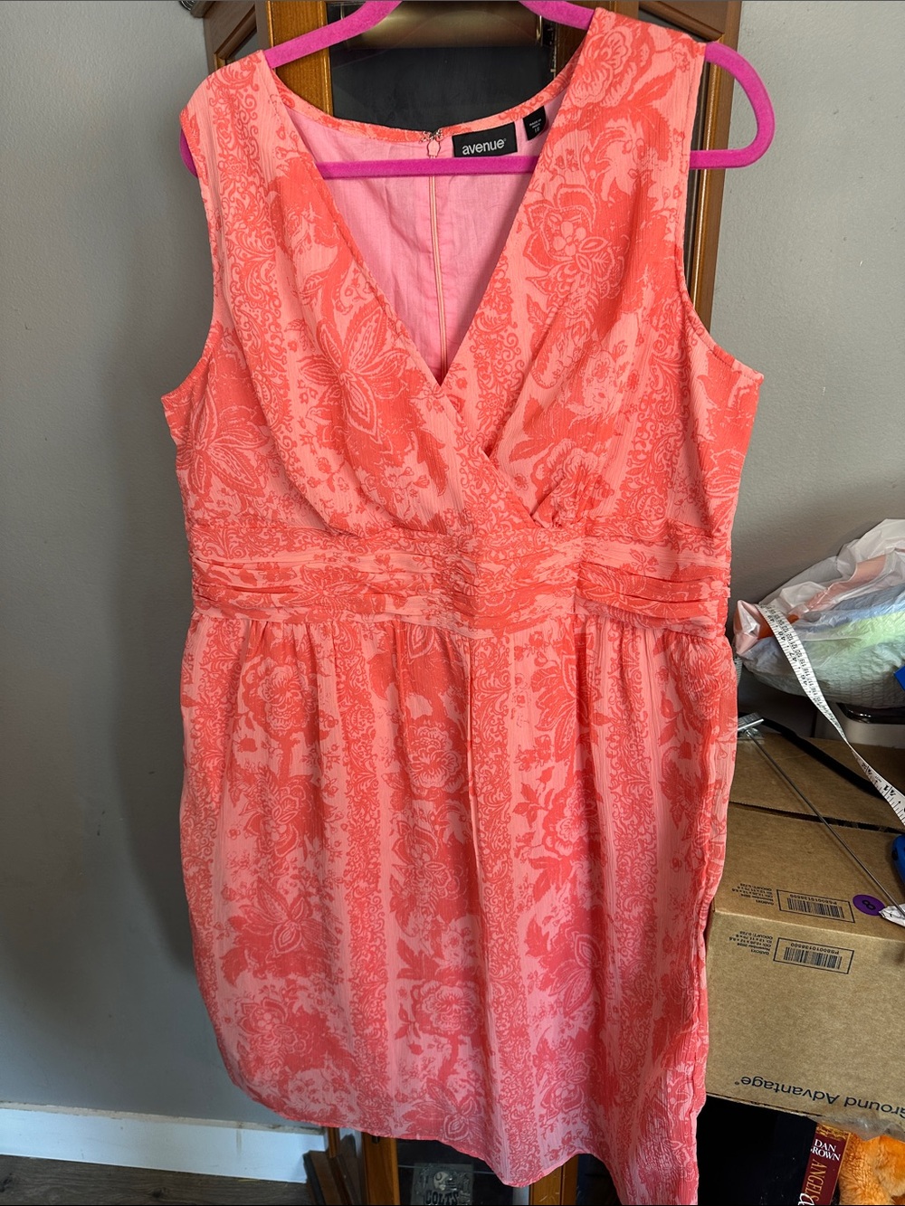 Avenue Coral-Pink Floral Wrap V-Neck Dress
